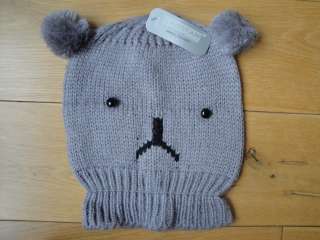 Knitted Animal Fun Hat With Pom Pom Ears / One Size Fits All  