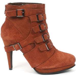 Women Leather suede buckle platform ankle booties boots  