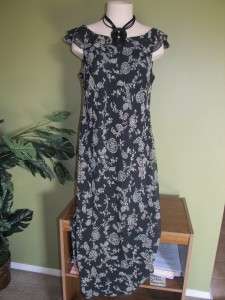 Ann Taylor Loft Maxi Dress Ruffle Trim Navy Floral Sz 14 NWOT Perfect 