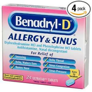  Benadryl D Allergy & Sinus, 24 Count Ultra Tabs (Pack of 4 