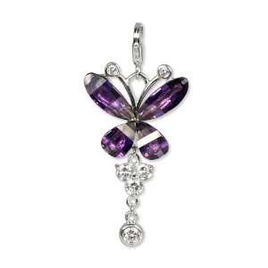 , purple Cirkonia, 925 Sterling Silver Charms Pendant with Lobster 