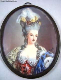 Antique Miniature Portrait Marie Antoinette Signed  