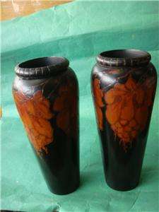 Antique Poker work Hand painted Australiana Pair Vases  