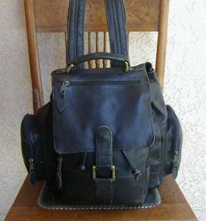 Vintage Rugged Black Thick COLOMBIAN Leather Backpack Bag  