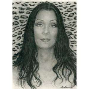  Cher Portrait Charcoal Drawing Matted 16 X 20 