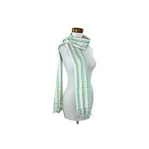  NOVICA Cotton scarf, Emerald Checks