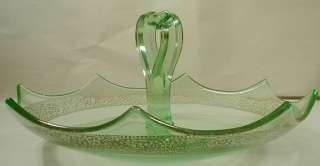 Green Depression Glass Appetizer Tray Gold Trim Serving  