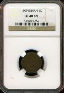 1909 NGC XF 40 BN INDIAN HEAD CENT 1C AF51  
