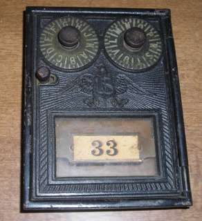 Vintage dual dial brass Post Office Box door US Eagle  