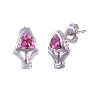  Trillion Cut Pink Cz Earrings Sterling Silver Rhodium 
