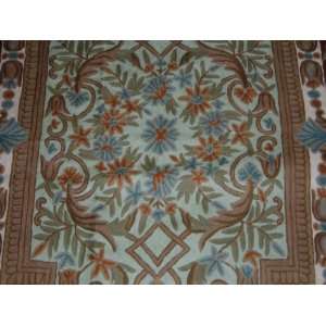  Crewel Rug Pool of Flowers Brown Chain Stitched Wool Rug 