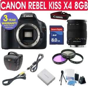  Canon Rebel KISS X4 + Sigma 18 200mm OS Lens + 8GB Memory 
