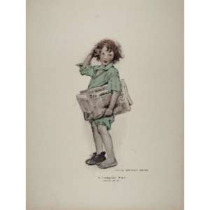  ORIGINAL 1914 Jessie Willcox Smith Newspaper Boy Wind 