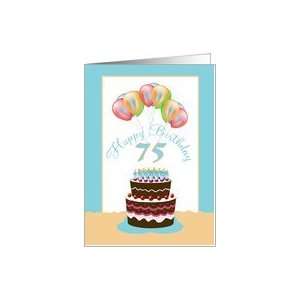   75th Happy Birthday Cake Lit Candles and Balloons Card Toys & Games