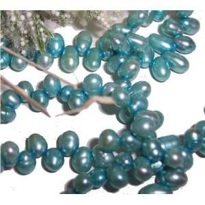  Fresh Water Rice Pearls 6x4mm Teal Top drilled 16 Strand 