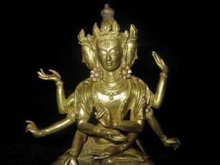 Tibetan 24K Gold Gilt 3 faced & 8 armed Namgyalma Statu  