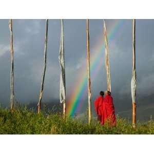  Rainbow and Monks with Praying Flags, Phobjikha Valley 