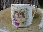 Childs Antique TransferWare Mug w/Two Girls and Daisys