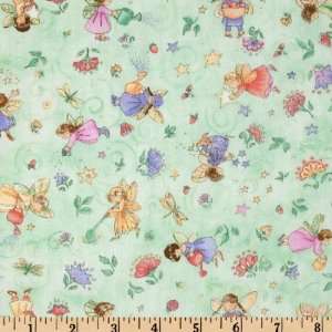  44 Wide Fairy Story Garden Fairies Sage Fabric By The 