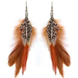  1 1/2 X 5 3/4 Total Length 3 Feather Earrings In Tan with 
