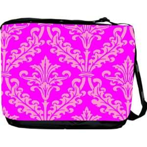  Magenta Pink Color Damask Design Messenger Bag   Book Bag 