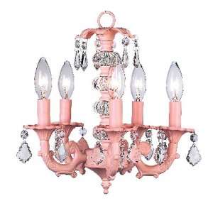  Five Arm Glass Ball Pink Chandelier