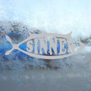  Sinner Fish With Horns Gray Decal Truck Window Gray 