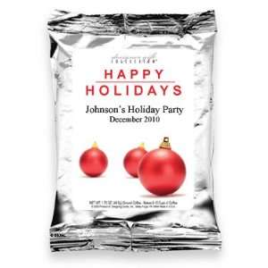  Happy Holidays Three Red Balls Personalized Holiday Coffee Favors