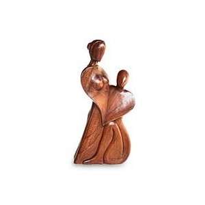  NOVICA Wood statuette, Always in Love