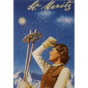  St. Moritz 1937 Swiss Ski Travel Poster