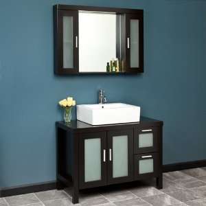 39 Baran Vanity Cabinet with Vessel Sink and Mirrored Storage Cabinet
