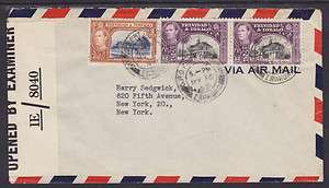 Trinidad & Tobago Sc 51, 57 on 1945 Censored Cover to New York  