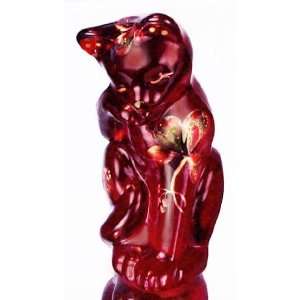  Fenton Artglass Grooming Cat in Golden Glimmer on Ruby 