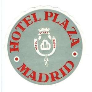  Hotel Plaza Madrid Luggage Label Spain 