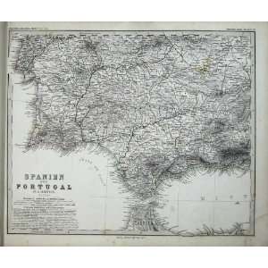  1873 Stielers Map Spain Portugal Gibraltar Lisbon