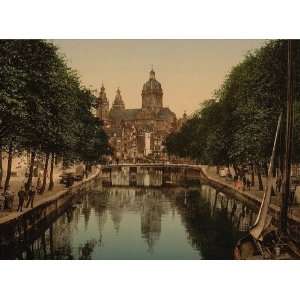  Vintage Travel Poster   Voorburgwal & Nicolaaskerk Amsterdam 