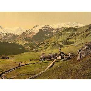 Vintage Travel Poster   Village and Alps Bernese Oberland Switzerland 