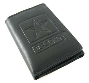 US Army Black Cowhide Leather Trifold Wallet  