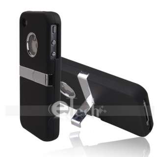 DELUX BLACK FULL w/CHROME STAND CASE FOR IPHONE 4 4G  
