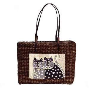  Laural Burch Polka Dot Cats Straw Postcard Tote   Brown By 