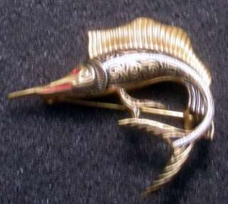 Vintage Signed Spain Damascene FISH Pin Brooch  