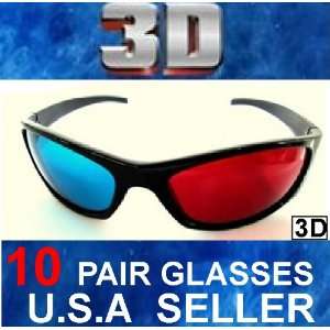  3D Plastic Glasses 10 Pair Red Blue Cyan Movies Games 