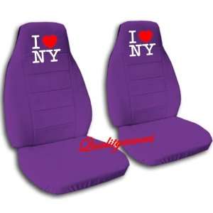  2 purple car seat covers with I love New York for a 2001 