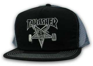 Thrasher Magazine SK8 GOAT Logo Skateboard Trucker Hat BLACK/SILVER 