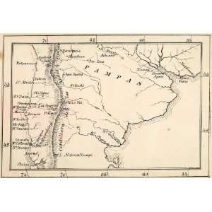 1841 Lithograph Antique Map Argentina Pampas Buenos Aires Valparaiso 