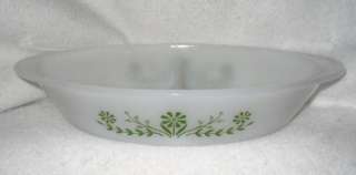 Glasbake~J2352~Divided Dish~White with Avacado Designs  