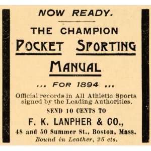 1894 Ad Lanpher Pocket Sporting Manual Boston Sports 