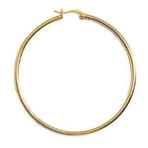    18K Gold Plated 52 mm Creole   Wide Thread   Hoop Earrings Jewelry