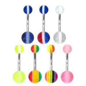  316L Surgical Steel   UV Jamaican Stripe Acrylic Stripe Belly Ring 