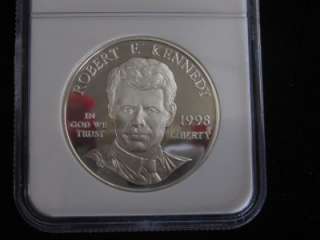 Up for auction is a NGC certified, 1998 S Robert Kennedy Silver Dollar 